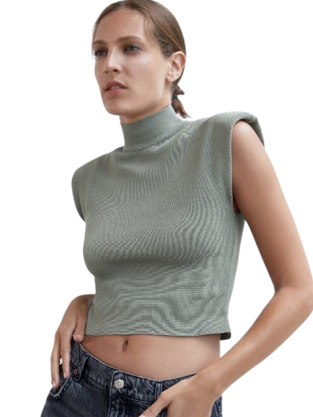 NWOT Zara Sleeveless Turtleneck Crop Top in Sage Green